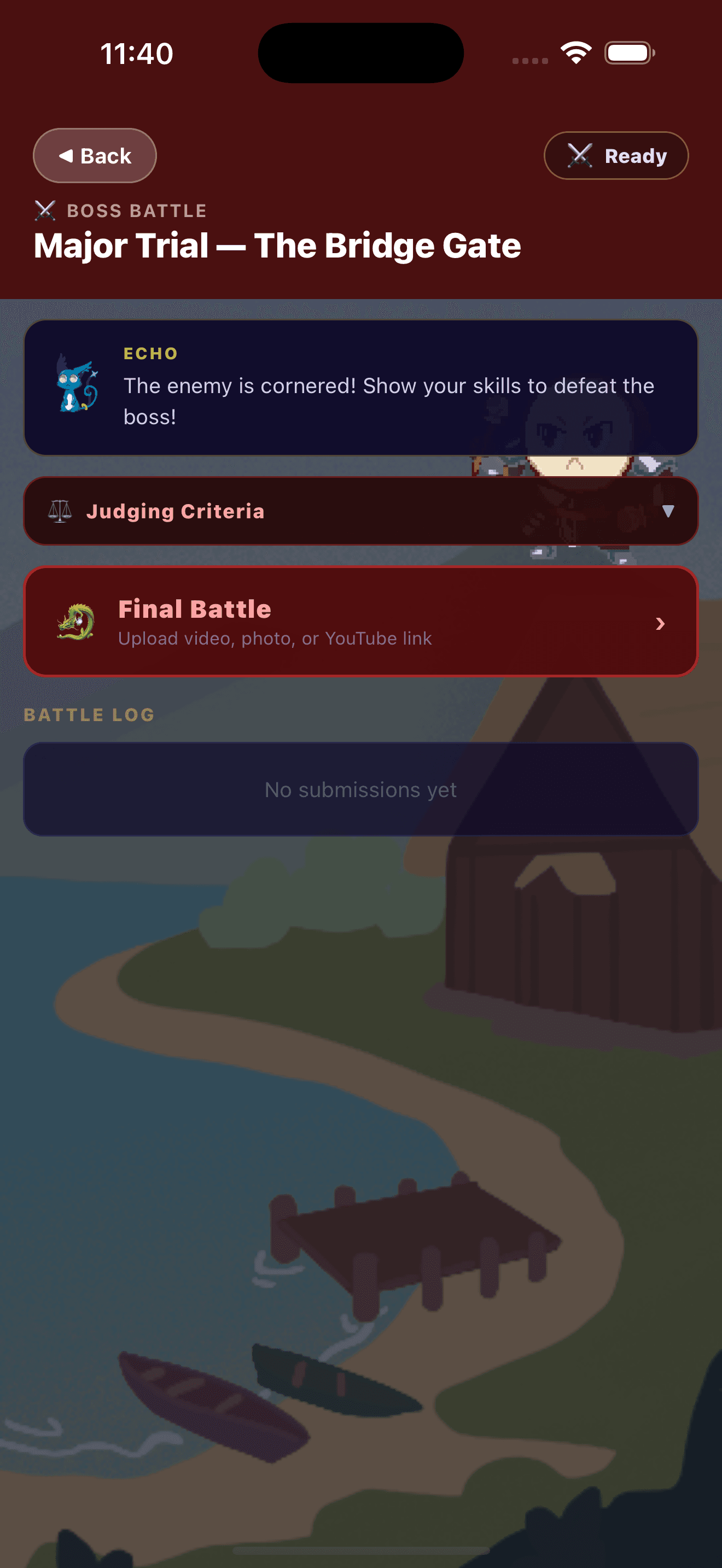 Questalina app — Boss Battle screen